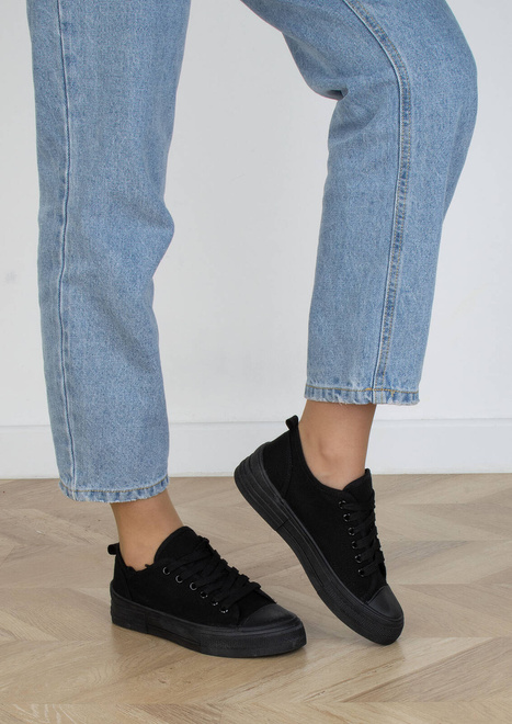 CZARNE DAMSKIE SNEAKERSY TRAMPKI SZNUROWANE AMINA 5