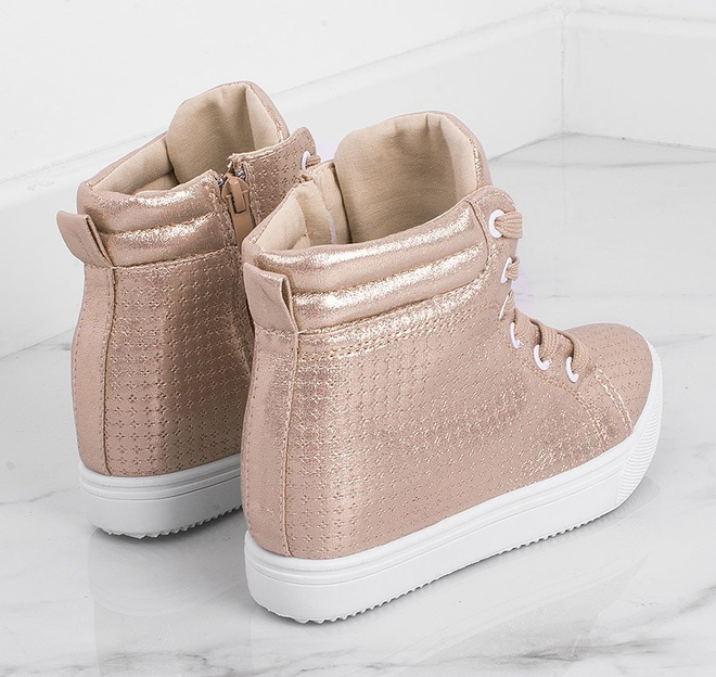 ZŁOTE SNEAKERSY NA KOTURNIE TRAMPKI THEA 2