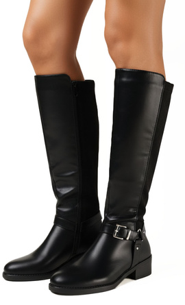 CZARNE DAMSKIE KOZAKI SKÓRZANE NA SŁUPKU OLESSA