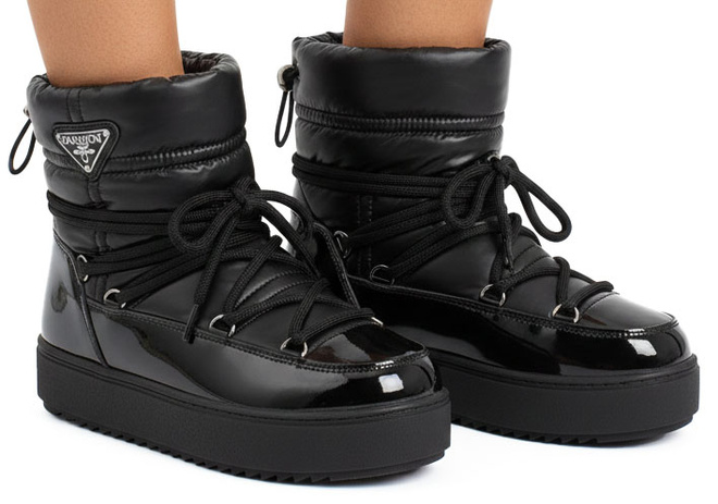 CZARNE OCIEPLANE ŚNIEGOWCE BOTKI PLATFORMA WSUWANE  3