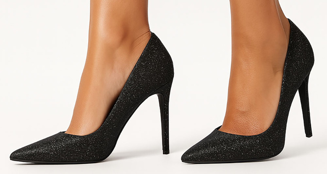 DAMSKIE CZARNE BROKATOWE SZPILKI NOSEK W SZPIC CZÓŁENKA BLING 4