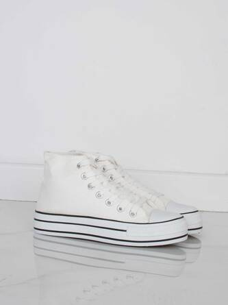 BIAŁE WYSOKIE TRAMPKI NA PLATFORMIE SZNUROWANE