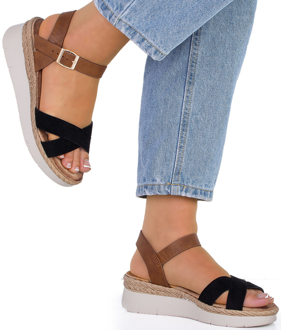 CZARNE DAMSKIE SANDAŁY NA PLATFORMIE ESPADRYLE MELBA 2