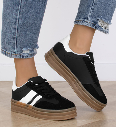 CZARNE TRAMPKI SNEAKERSY NA PLATFORMIE CUTES