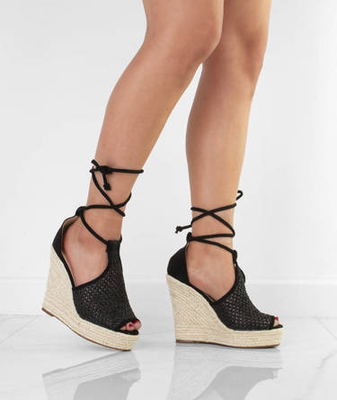 CZARNE SANDAŁY ESPADRYLE NA KOTURNIE LAMI