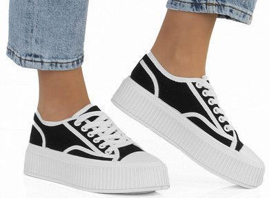 CZARNE NISKIE TRAMPKI NA PLATFORMIE KRISTINA