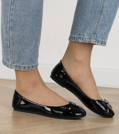 CZARNE BALERINKI KLASYCZNE LAKIEROWANE WYGODNE OLENE