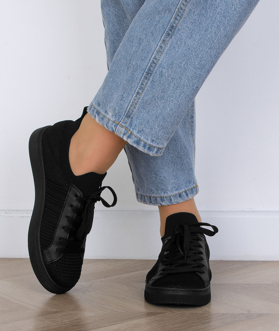 CZARNE TENISÓWKI AŻUROWE SZNUROWANE ODETTE 7