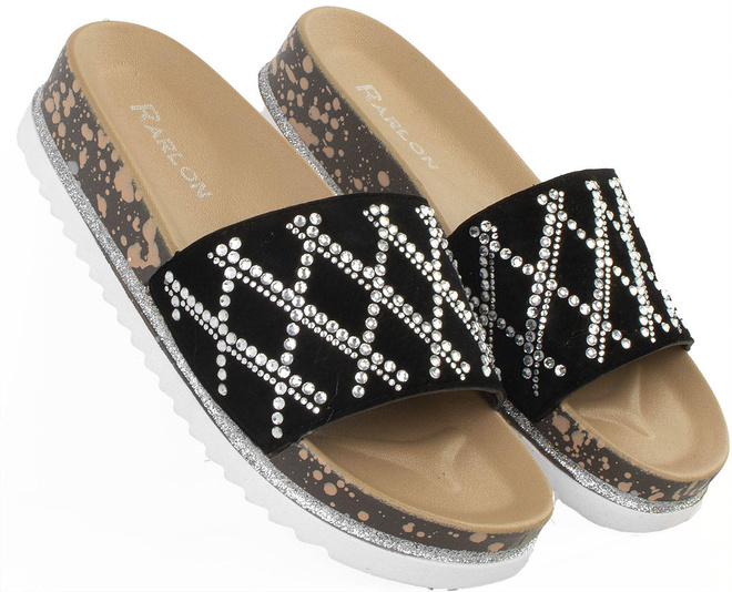 CZARNE KLAPKI Z CYRKONIAMI NA PLATFORMIE AMY 2