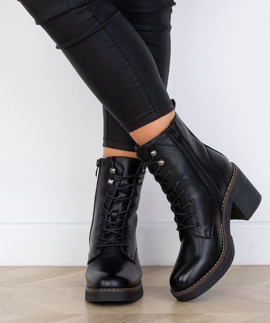 CZARNE DAMSKIE BOTKI NA SŁUPKU SKÓRZANE OLO 7