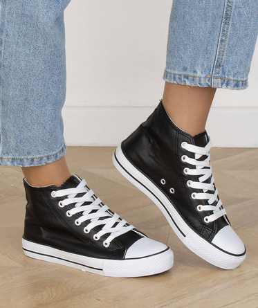 CZARNE SKÓRZANE WYSOKIE TRAMPKI CARREN