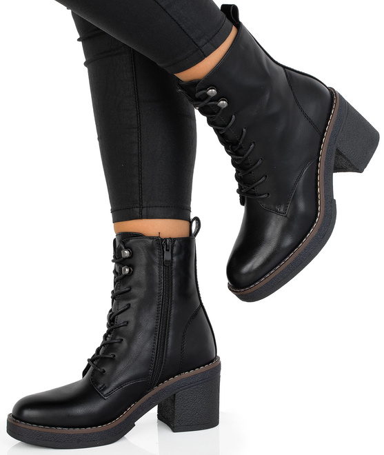 CZARNE DAMSKIE BOTKI NA SŁUPKU SKÓRZANE OLO 4