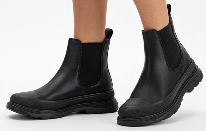 CZARNE DAMSKIE BOTKI SKÓRZANE PLATFORMA WSUWANE CLAZARA 4