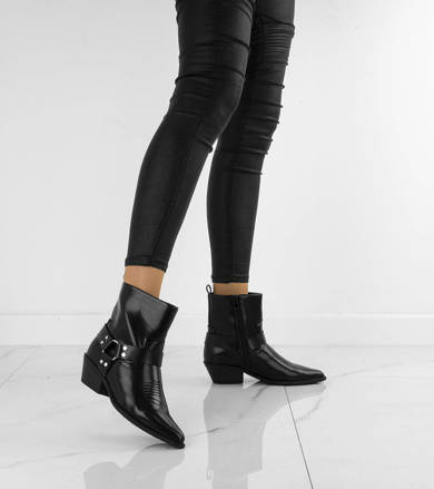 CZARNE SKÓRZANE BOTKI KOWBOJKI SŁUPEK