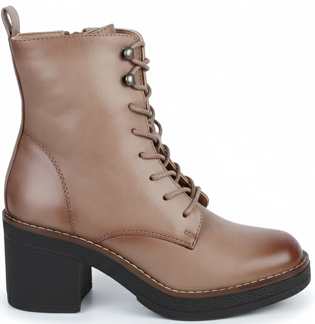 KHAKI DAMSKIE BOTKI NA SŁUPKU SKÓRZANE OLO 1