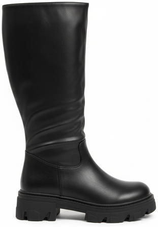 CZARNE DAMSKIE KOZAKI BOTKI SKÓRZANE PLATFORMA WSUWANE EGELIA