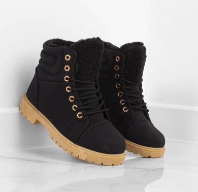 CZARNE OCIEPLANE TRAPERKI BOTKI TIMBERKI RENDI