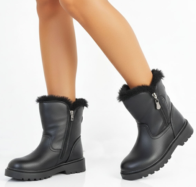 CZARNE DAMSKIE OCIEPLANE BOTKI ŚNIEGOWCE KLASYCZNE 4