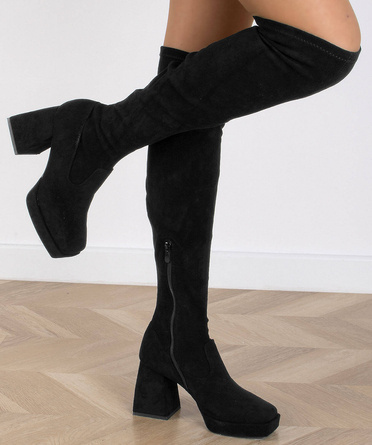 CZARNE ZAMSZOWE KOZAKI NA ZAMEK DAMSKIE SŁUPEK LIRA