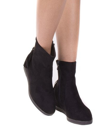 CZARNE ZAMSZOWE OCIEPLANE BOTKI NA KOTURNIE KARLA