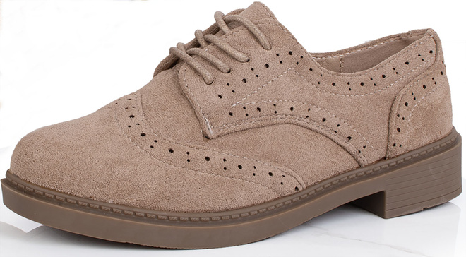 BEŻOWE PÓŁBUTY ZAMSZOWE DAMSKIE SZNUROWANE GREST 3