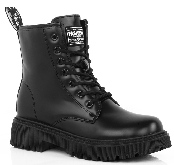 CZARNE SKÓRZANE BOTKI DAMSKIE OCIEPLANE TRAPERY GLANY AXERNE 1