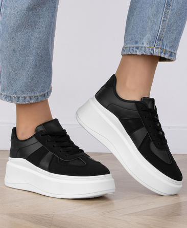 DAMSKIE CZARNE SNEAKERSY TRAMPKI SKÓRZANE FENELA