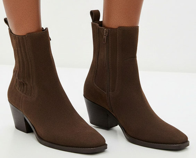 DAMSKIE BRĄZOWE ZAMSZOWE BOTKI KOZAKI NA SŁUPKU ZAMEK