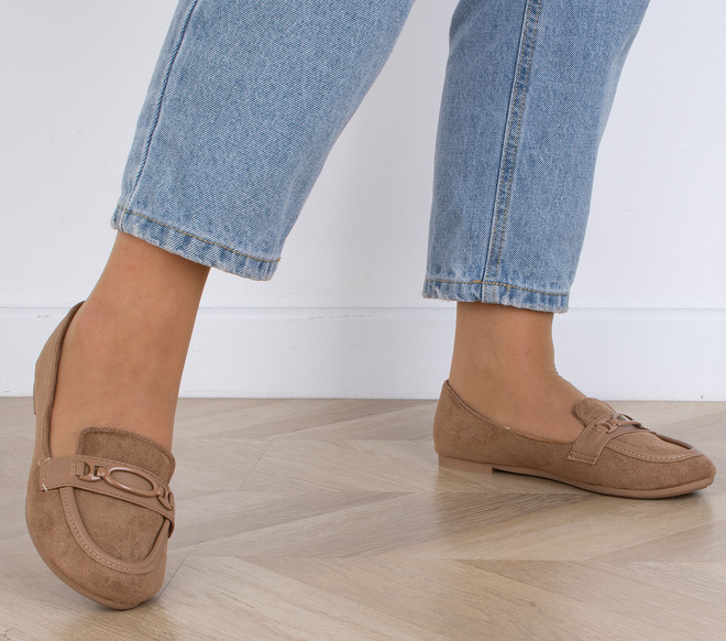 BRĄZOWE MOKASYNY ZAMSZOWE DAMSKIE WSUWANE FUPER 5
