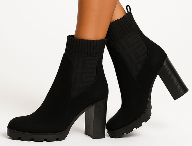 CZARNE ZAMSZOWE BOTKI  ELASTYCZNA CHOLEWKA WSUWANE FENISA 4