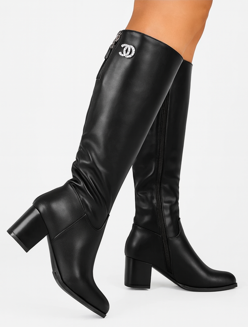 CZARNE DAMSKIE KOZAKI SKÓRZANE NA SŁUPKU OCIEPLANE LUCINDA 4