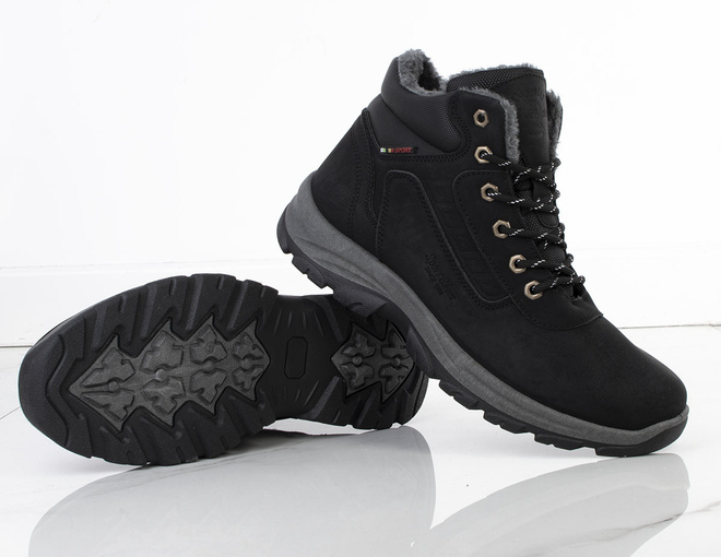 CZARNE MĘSKIE OCIEPLANE BUTY TREKKINGOWE TRAPERY 4
