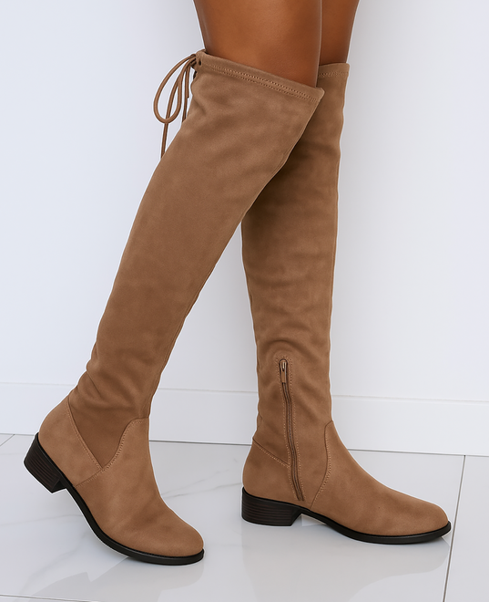 KLASYCZNE BEŻOWE DAMSKIE ZAMSZOWE KOZAKI NA ZAMEK ZIDA 4