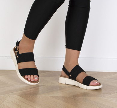 CZARNE LEKKIE SANDAŁY ELASTYCZNE PASKI KLAMRA VENITA