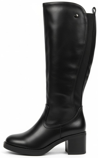 CZARNE DAMSKIE KOZAKI SKÓRZANE NA SŁUPKU ZAMEK 3