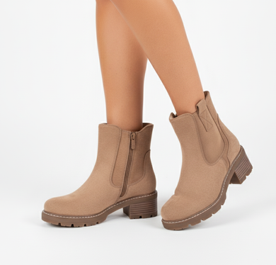 DAMSKIE BEŻOWE ZAMSZOWE BOTKI TRAPERY OCIEPLANE LAVENA