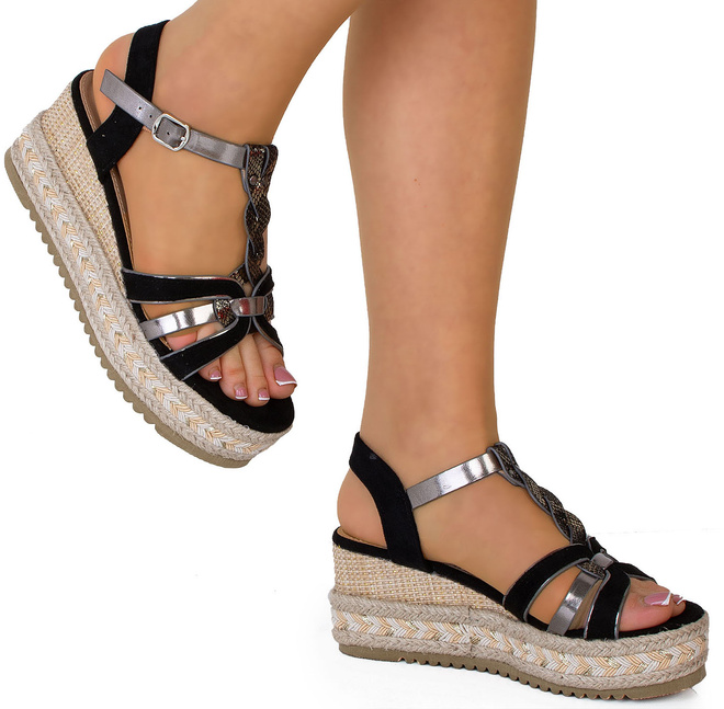 CZARNE DAMSKIE SANDAŁY NA KOTURNIE ESPADRYLE SORAYA 2