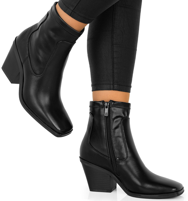 CZARNE DAMSKIE BOTKI NA SŁUPKU SKÓRZANE 2