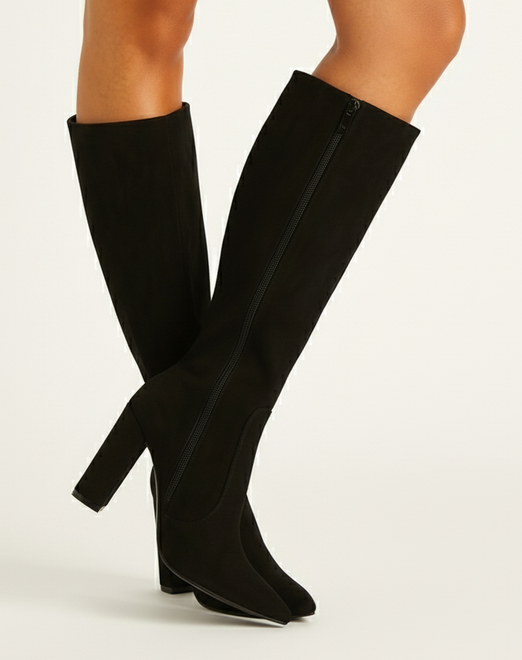 CZARNE DAMSKIE ZAMSZOWE KOZAKI NA OBCASIE ZAMEK 5