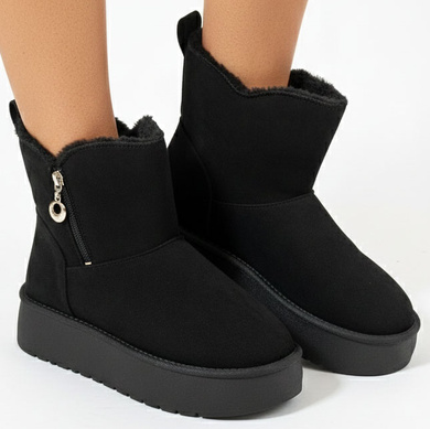 CZARNE OCIEPLANE ŚNIEGOWCE BOTKI NA PLATFORMIE