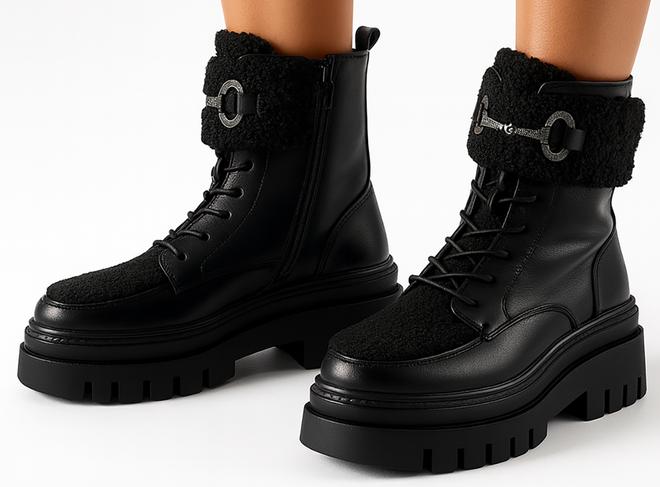 CZARNE BOTKI SKÓRZANE OCIEPLANE TRAPERY ZAMEK GASI 2