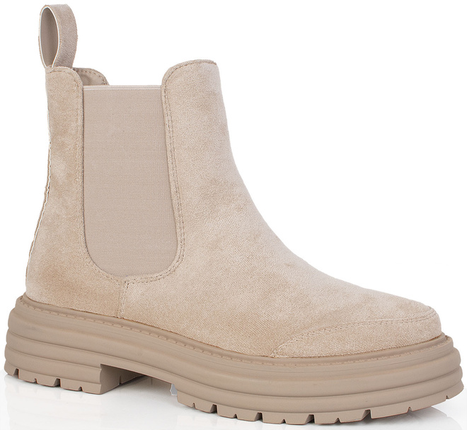 DAMSKIE BEŻOWE ZAMSZOWE BOTKI WSUWANE SZTYBLETY FALL 2