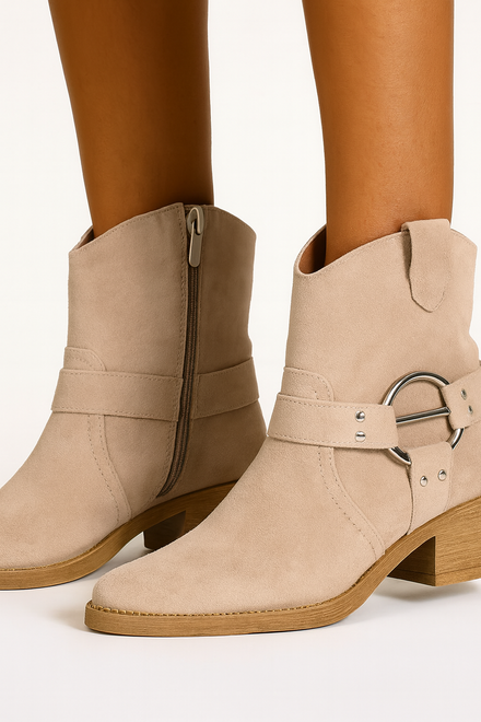 BEŻOWE ZAMSZOWE KOZAKI KOWBOJKI NA SŁUPKU CIRA 7