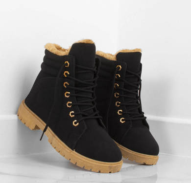 CZARNE OCIEPLANE TRAPERKI BOTKI TIMBERKI RENDI