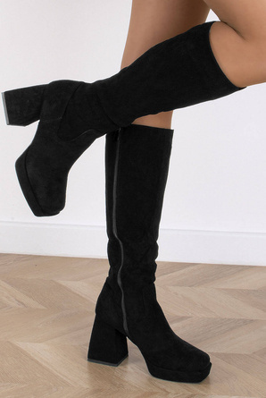 DAMSKIE CZARNE KOZAKI ZAMSZOWE NA SŁUPKU OCIEPLANE JASMINE