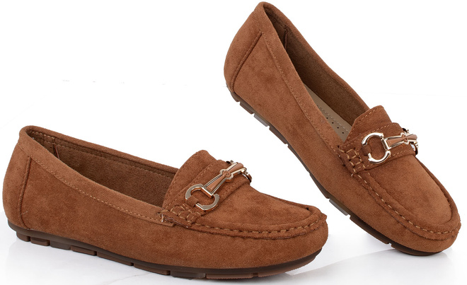 BRĄZOWE MOKASYNY ZAMSZOWE DAMSKIE WSUWANE ROTER 3