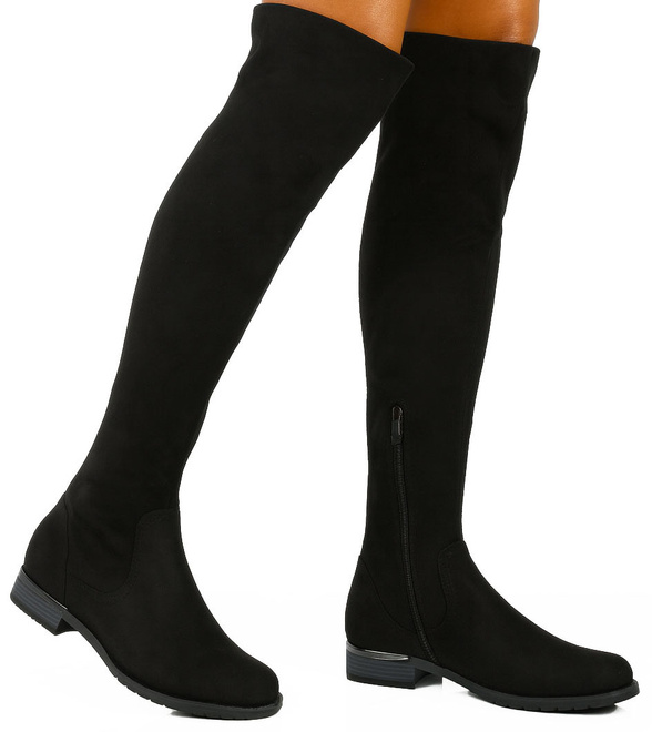 CZARNE ZAMSZOWE KOZAKI ZA KOLANO KLASYCZNE CASIN 2