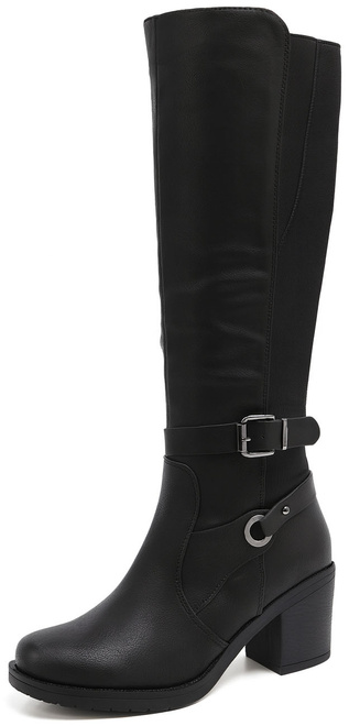 CZARNE DAMSKIE KOZAKI SKÓRZANE NA SŁUPKU ZAMSZOWE WSTAWKI TAMI 3