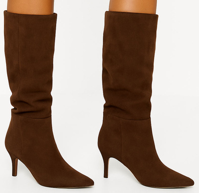 DAMSKIE BRĄZOWE WYSOKIE KOZAKI ZAMSZOWE NA NISKIM OBCASIE MILKY