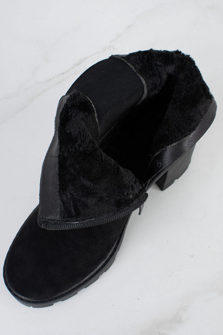 CZARNE DAMSKIE BOTKI NA SŁUPKU ZAMSZOWE OCIEPLANE ANAVIEL